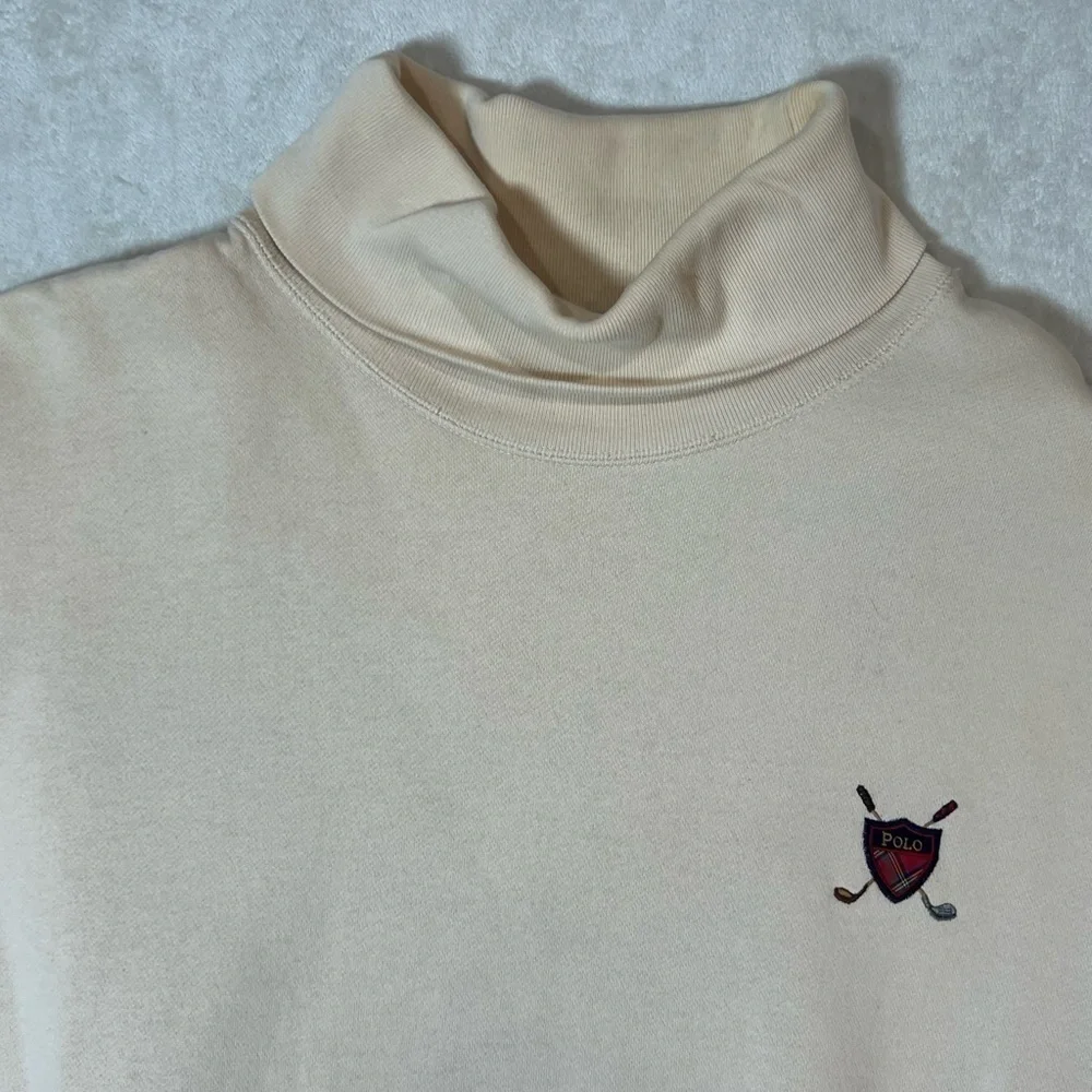 Polo Ralph Lauren Cream Turtleneck Cotton Sweater PRL Golf Logo Country Club